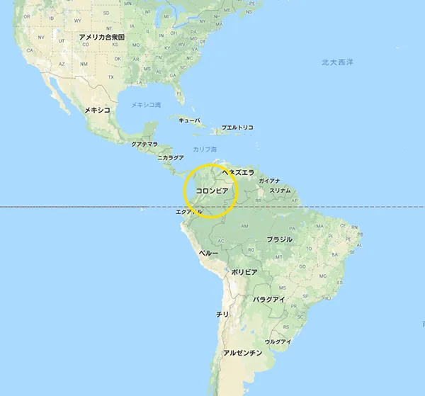 GoogleMapで見たコロンビアの位置