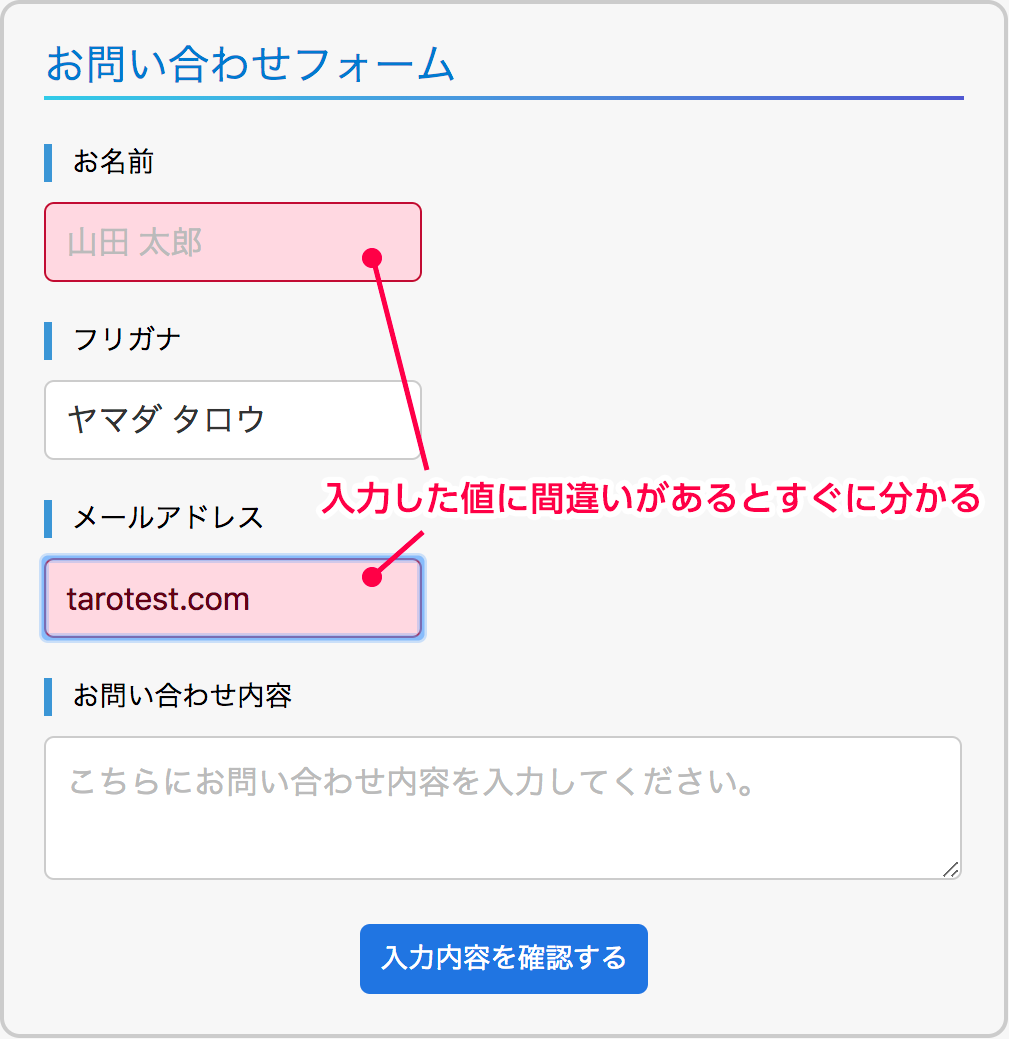 入力エラーがある項目だけにCSSを適用