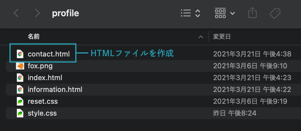 「contact.html」を作成