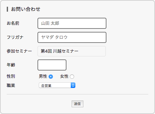 入力できる項目／できない項目の表示例