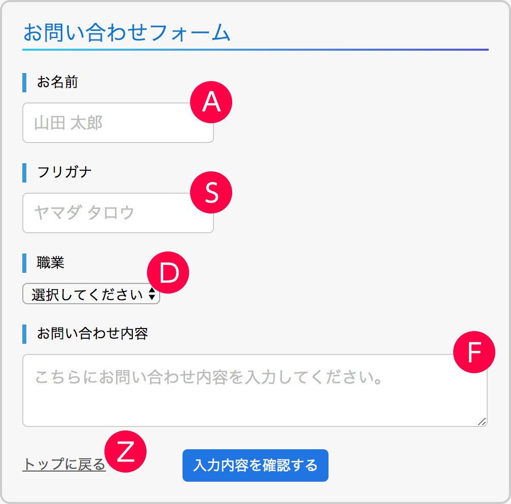 各要素にアクセスキーを設定する