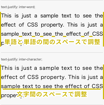 text-justifyプロパティによる調整箇所の解説