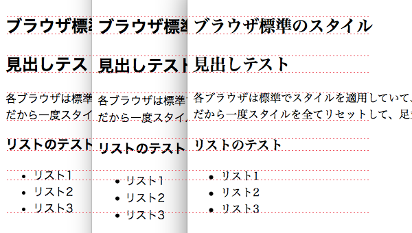 左からChrome、Firefox、Safariの順に表示