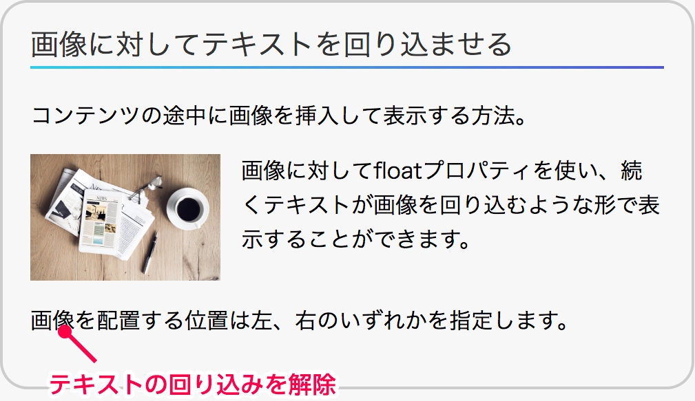 テキストの回り込みを解除している表示例