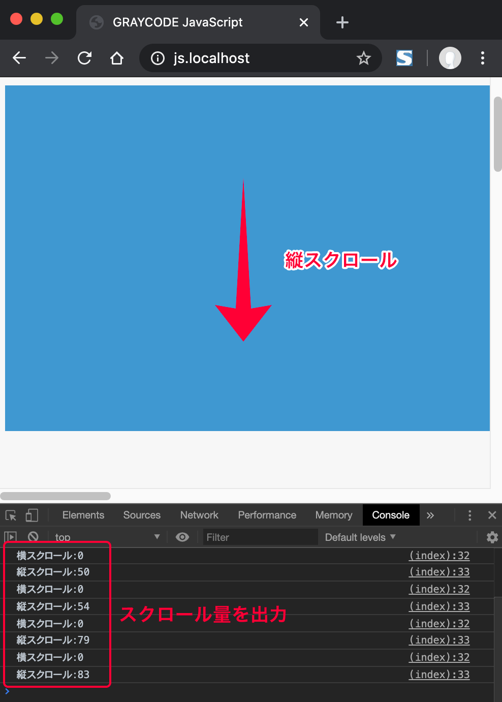 縦スクロールした量を出力