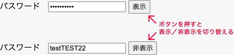 ボタンを押すと 表示／非表示を切り替える