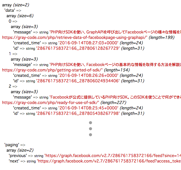 GraphAPIからのデータ取得結果