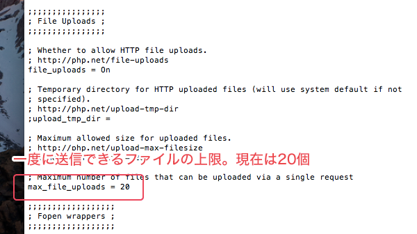 一度にアップロードできるファイル数の設定例